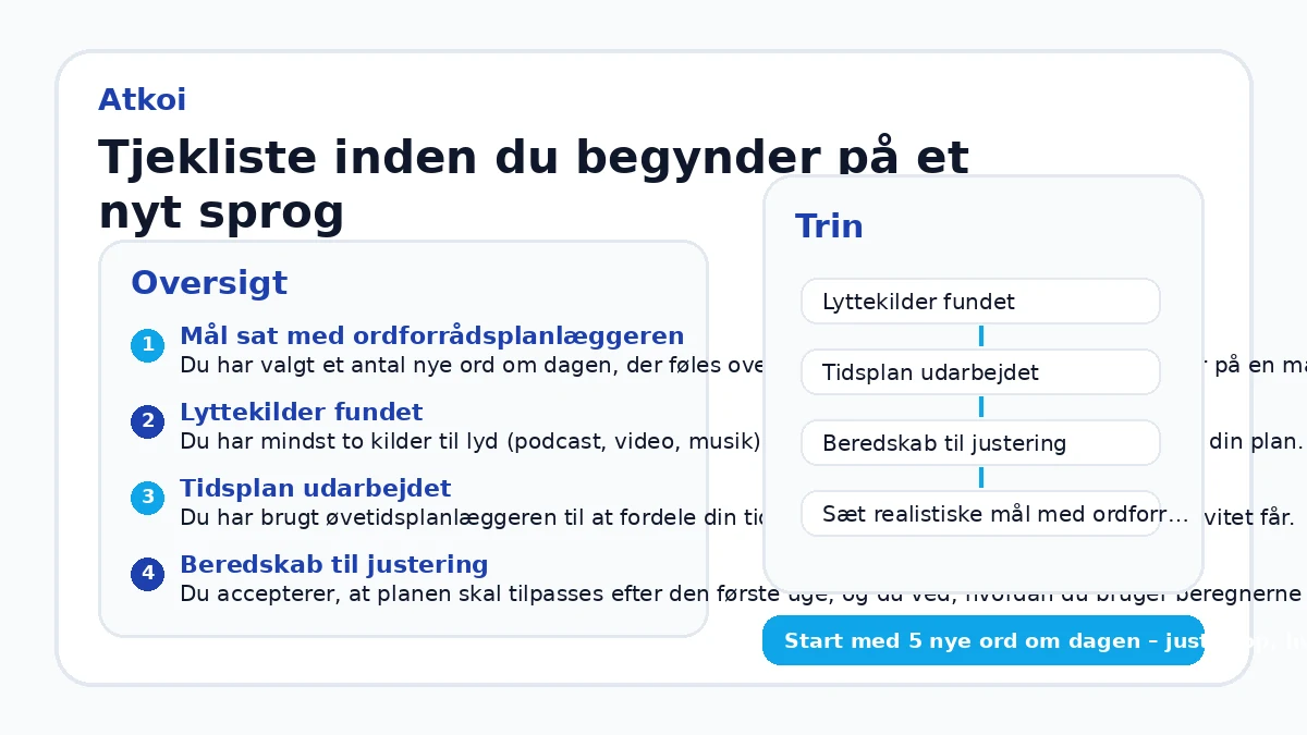 Tjekliste inden du begynder på et nyt sprog